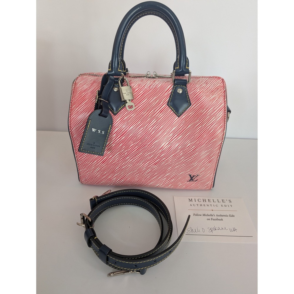 Louis vuitton Speedy Bandouliere 25 Denim Red Epi Leather. COA, Lock Dustbag
